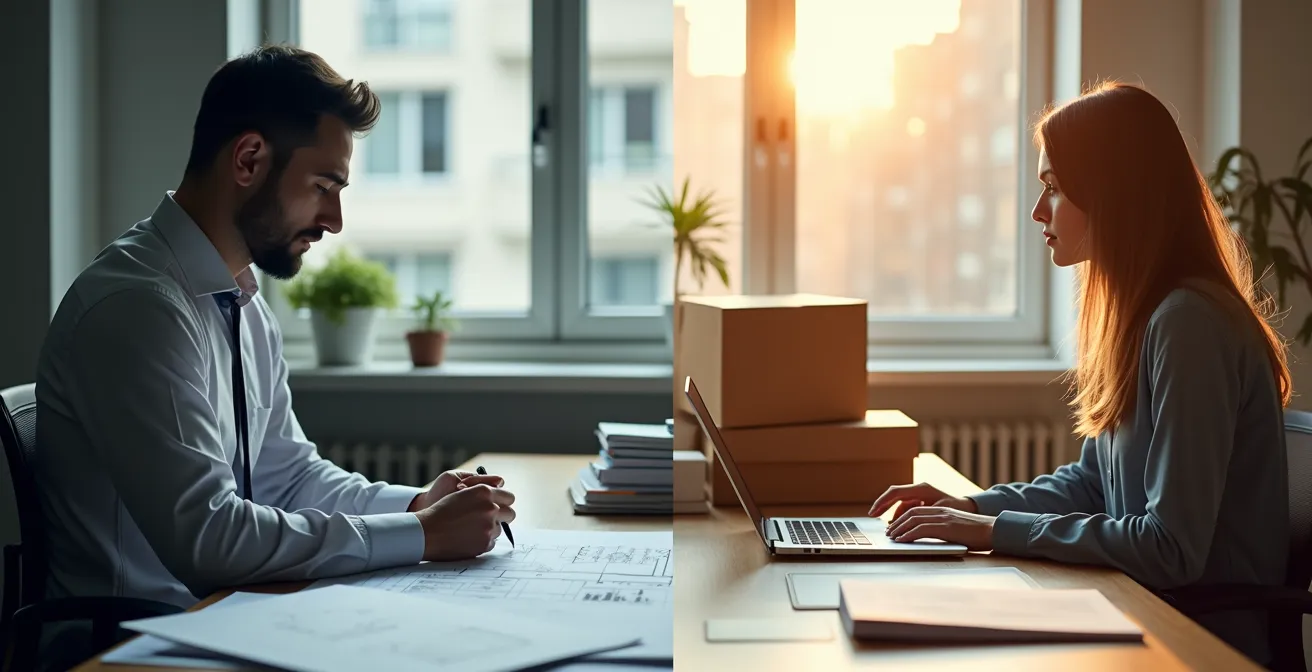 Visuelle Darstellung des Unterschieds zwischen B2B und B2C beim Widerrufsrecht