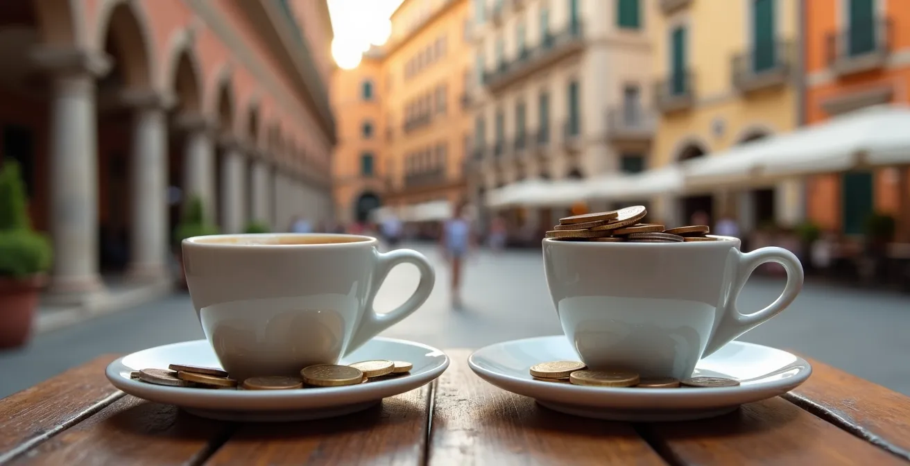 Touristin vergleicht Preise an italienischem Marktstand
